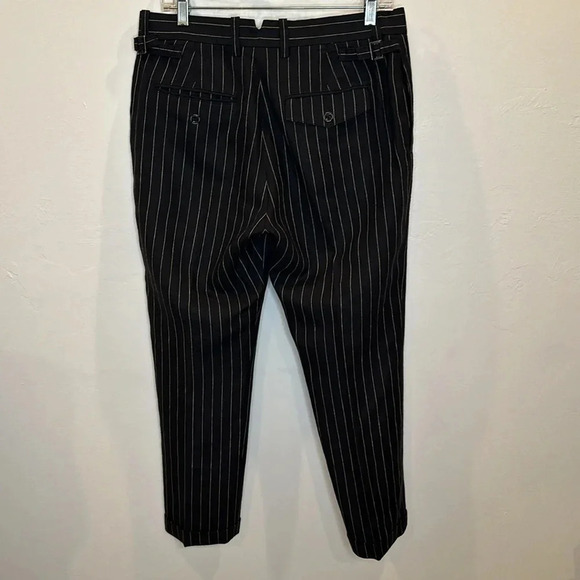 RALPH LAUREN RUGBY PINSTRIPE LINEN WOOL WOMENS TROUSER STRAIGHT LEG CUFFED HEM - Picture 8 of 10